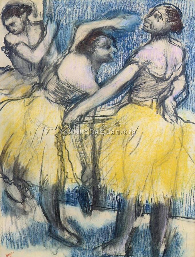 Three Dancers in Yellow Skirts - 埃德加·德加